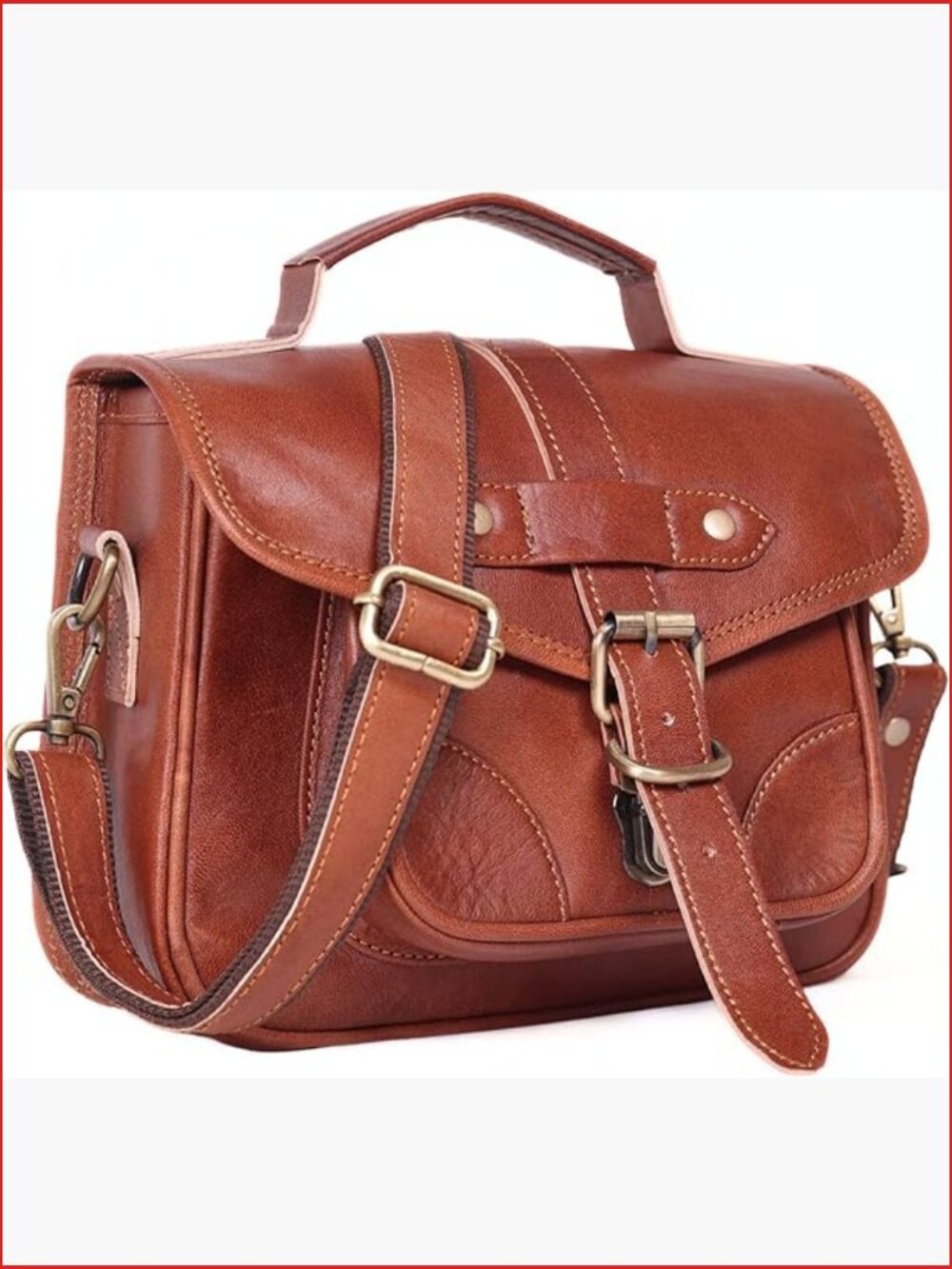 Mini Genuine Leather Crossbody Bag, Small Satchel Purse with Adjustable Strap,